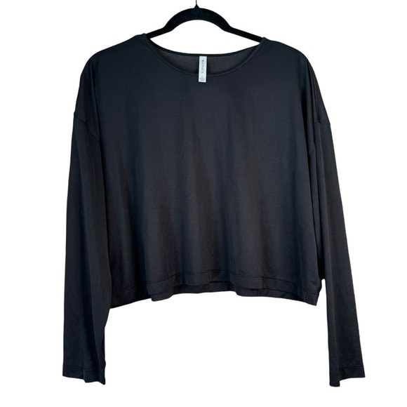 ATHLETA Top Womens Large Black Vapor Long Sleeve Sheer Crop Pullover Light - Picture 1 of 6